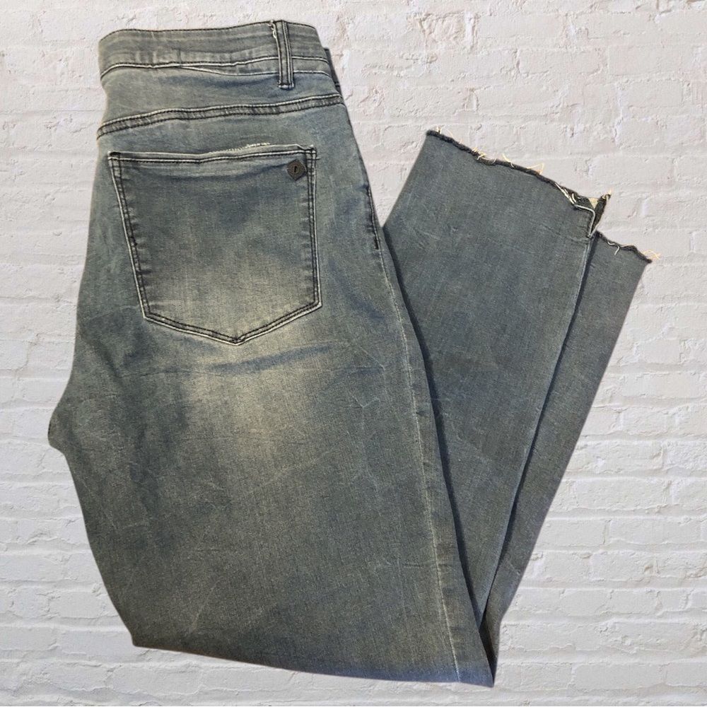 Democracy Jeans "Ab" Solution Women's 12 Blue  Raw Hem Slits Stretch